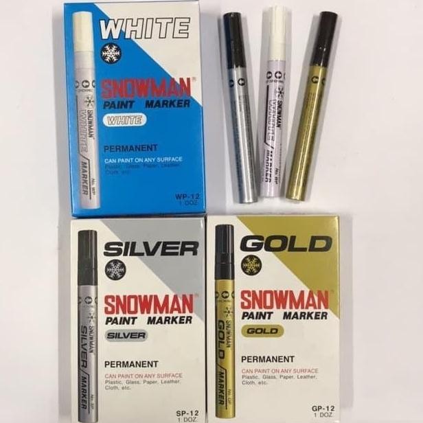 

Spidol Paint Marker Snowman Permanent Putih Gold Silver - 1 Lusin Isi 12 Pcs New Stok