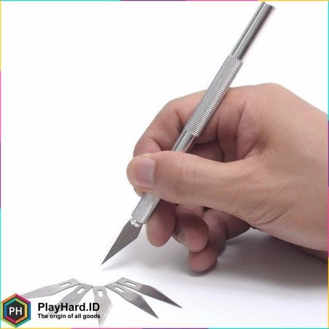 

Pisau Ukir Seni Hobby Crafting Art Knife Metal Handle With 4 Pcs Blade