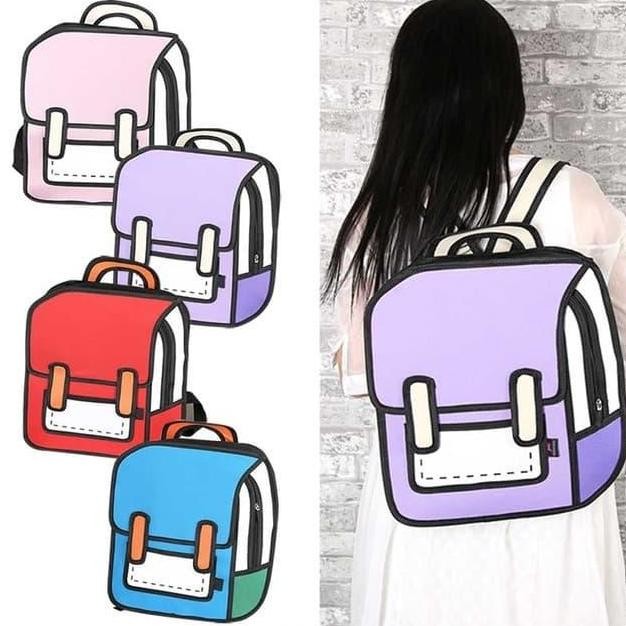 3Drk Tas Ransel Sekolah Jepang Korea 3D 2D Kartun Cartoon Unik Gambar