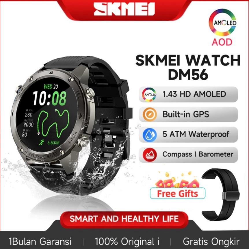 skmei smartwatch dm56 gps Map 5ATM tahan air Smartwatch AMOLED Layar Altitude Air Pressure 170+ Mode