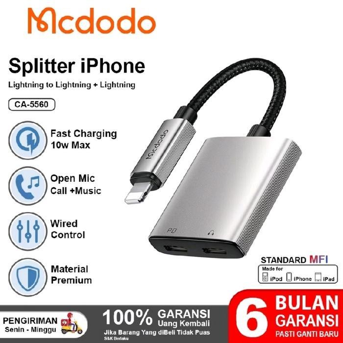 Mcdodo 5560 Converter 2In1 Splitter Audio Iphone To Dual Lightning Open Mic Wire Original Dan Terper