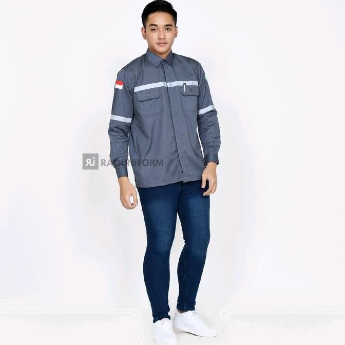 BAJU KERJA PROYEK/SERAGAM KERJA LAPANGAN/KEMEJA SAFETY LENGAN PANJANG/BAJU PROYEK SAFETY/BAJU WEAACK