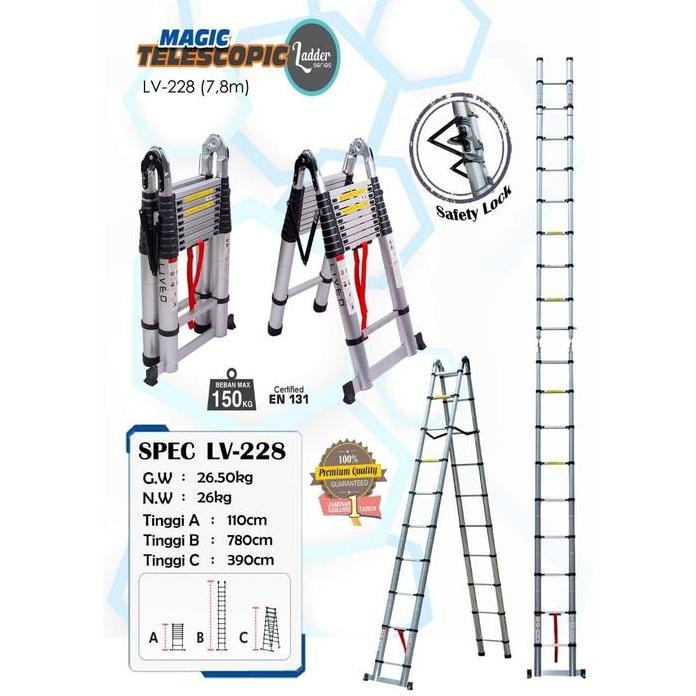 

Terlaris Tangga Liveo Lv 228 Magic Telescopic Ladder 7,8M Double Original Kuat