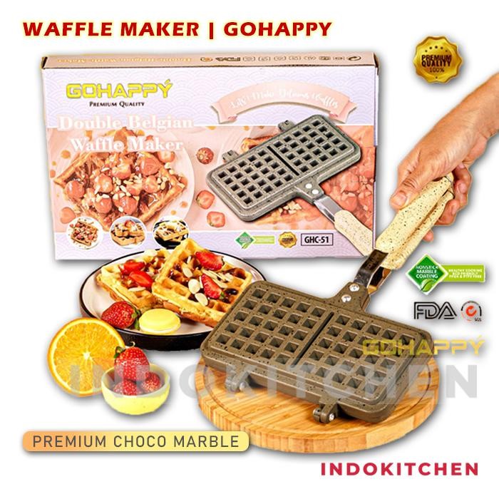 Cetakan Waffle Double Belgian Croffle Gohappy Cetakan Kue Waffle Croffle Marble Coated Gohappy Belgi