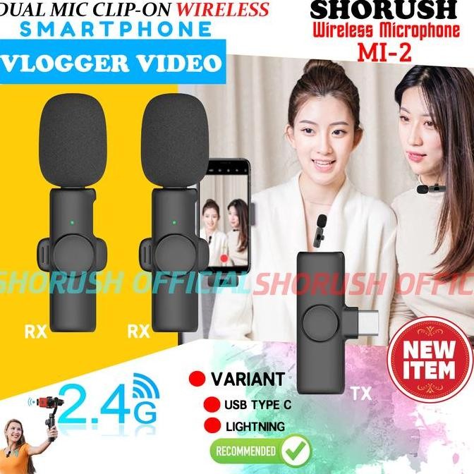 Shorush MI-2 Dual Wireless Mic Clip On 2.4GHz - Vlog Youtuber Kamera