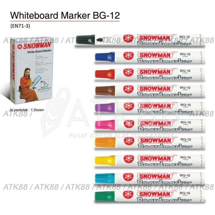 

1 Box Spidol Papan Tulis Whiteboard Bg-12 Snowman - 12Pcs New Stok