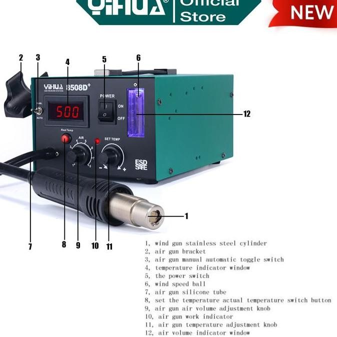 ready  Yihua 8508D+ Blower HP Solder Uap Hot Gun SMD Rework Digital Original
