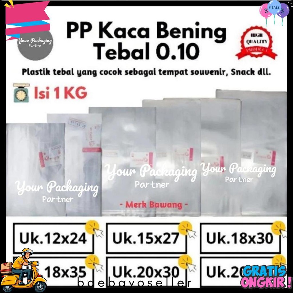 Pp Mika Bening Kaca Bawang Size Lengkap Kantong Pp Mika Bening Tebal  0.10 Micron 500 Gram Terlengka