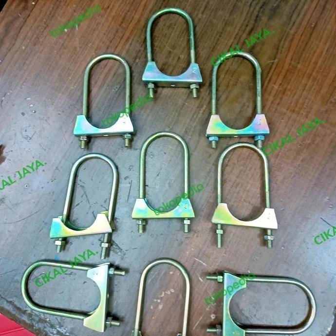 klem pipa 1,1/2 inch untuk 2 pipa / u bolt knalpot besi panjang murah