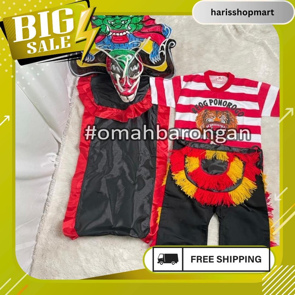 Mainan Anak Stelan Kaos Celana Reog Ponorogo Dan Barongan Devil Caplokan Spon Free Embong Kemul Mele