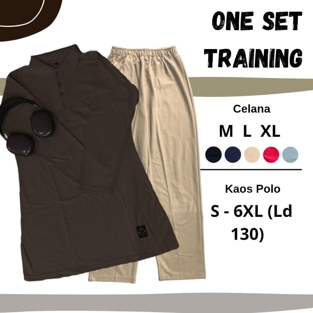[NEW ARRIVALS] One Set Setelan Training Tunik Wanita Celana BEIGE + Kaos Krah
