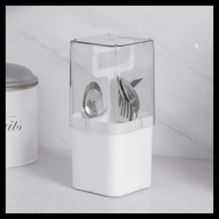 HOT DEAL KRISCHEF UTENSIL HOLDER WITH COVER TEMPAT PERALATAN MAKAN PUTIH WADAH SENDOK GARPU DENGAN P