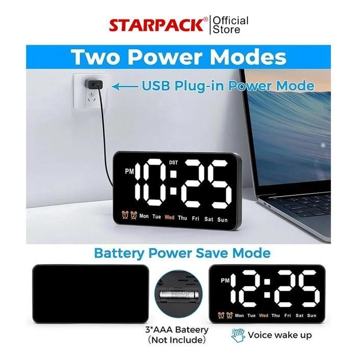6638 Jam Dinding / Meja Digital Led Tampilan Jam / Hari / Bisa Baterai & Usb