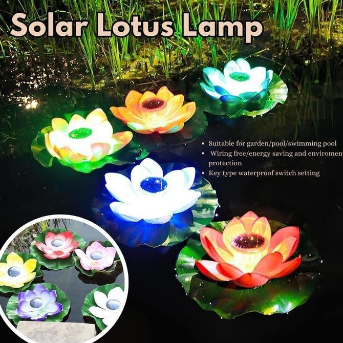 Lampu Malam Led Tenaga Surya Bentuk Bunga Teratai Buatan Anti Air Dekorasi Taman Mengambang / Lampu 