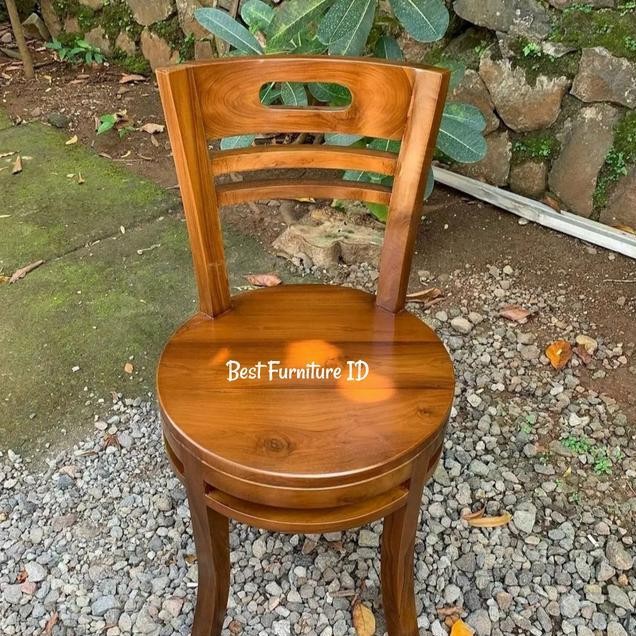 Kursi Cafe Bulat Minimalis Kayu Jati Kursi Putar Jati