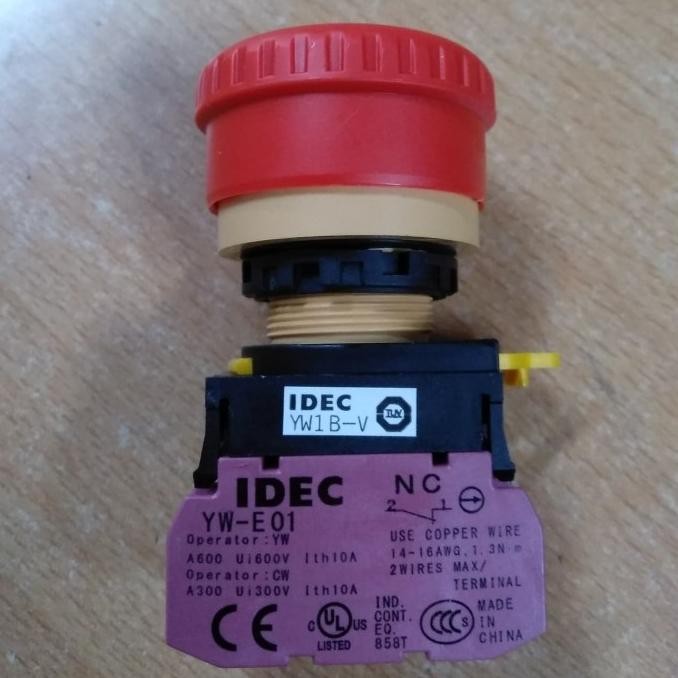Tombol Emergency reset button 22mm YW1B V4E01R 1NC idec bkn V4E11R DiM