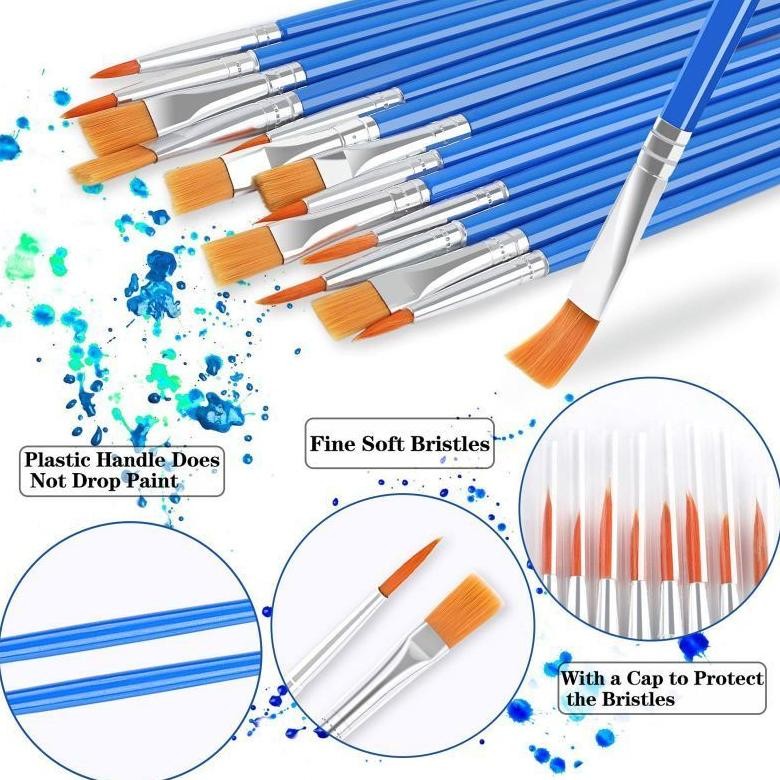 

Se-7 100Pcs Kuas Lukis Akrilik Bulu Nilon Cat Air/Kuas Cat Minyak/Set Kuas Lukis Lengkap Ujung Pointed Dan Flat - Artist Paint Brush Se-7