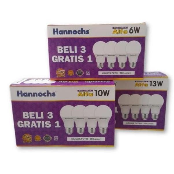 LAMPU HANNOCHS LED BULB ALFA 6W 10W 13W PAKET BELI 3 GRATIS 1 BOHLAM LED HANNOCHS ALFA MULTIPACK 6 W