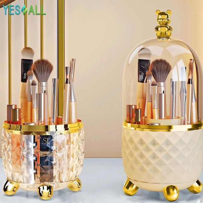 YESALL RAK MAKEUP KOSMETIK CRYSTAL TRANSPARAN AESTHETIC RAK KOSMETIK PUTAR 360 DERAJAT AESTHETIC TEM