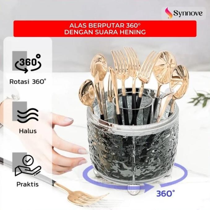 Tempat Sendok Garpu Tertutup Bahan Pet Food Grade Tempat Sendok Aesthetic Tertutup Bisa Diputar 360 
