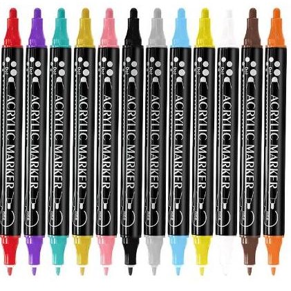 

[CAS] AIYE Spidol Dual Tip 12 Warna Acrylic Paint Marker Waterproof Kuas Ganda Super Bagus Brush Pen Pena Tinta Stationery Tahan Air UV Resistant
