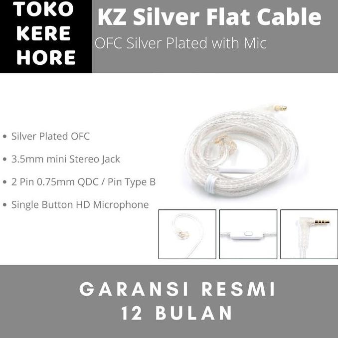 BARU KZ KABEL EARPHONE OFC SILVER PLATED FLAT + MIC | KABEL GANTI HEADSET GAMING