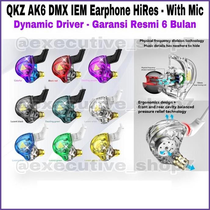 BARU QKZ AK6 DMX EARPHONE HI-RES IEM + MIC DRIVER DYNAMIC ORI