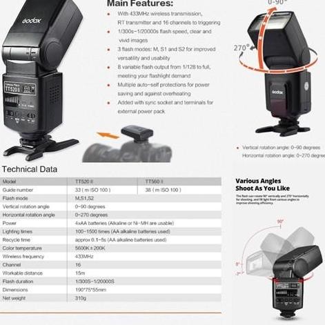 diskon godox tt520 ii flash kamera dslr - speedlite universal canon nikon sony