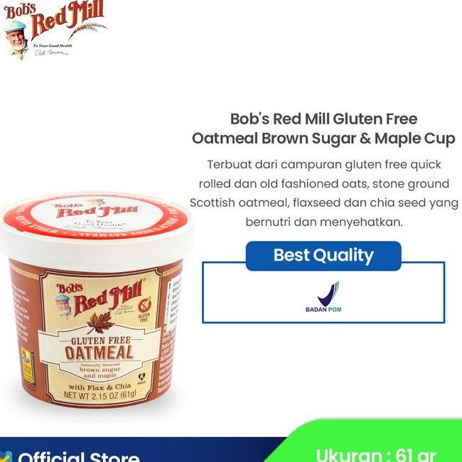 

Bobs Red Mill Gluten Free Oatmeal Brown Sugar Maple Cup 61 Gr