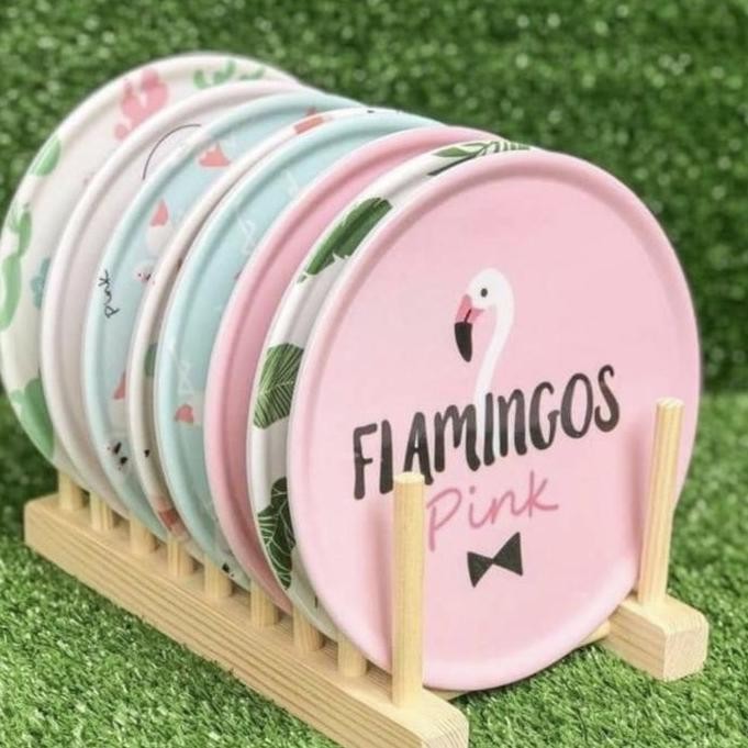 Free Kardus Piring Flamingo Set Plus Holder Kayu Piring Kue Serbaguna Pink Shabbychic
