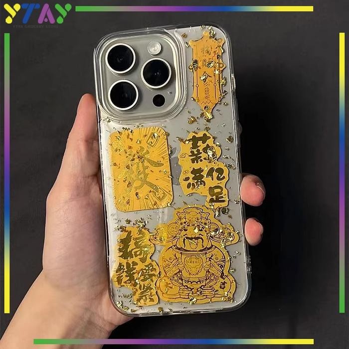 5pcs Gold Fiol Dewa Rejeki Amulet Kekayaan Terbukti Ponsel Sticker Jimat Kekayaan Cocok Untuk Ponsel
