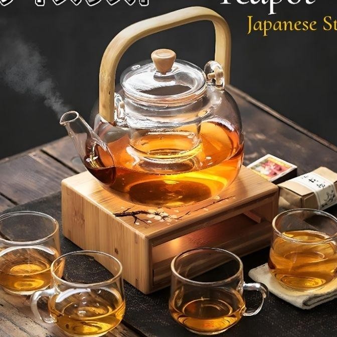 Teko Set Gelas Aesthetic Teko Teh Dengan Saringan Teko Kaca Tahan Panas Dan Api Tea Pot Set