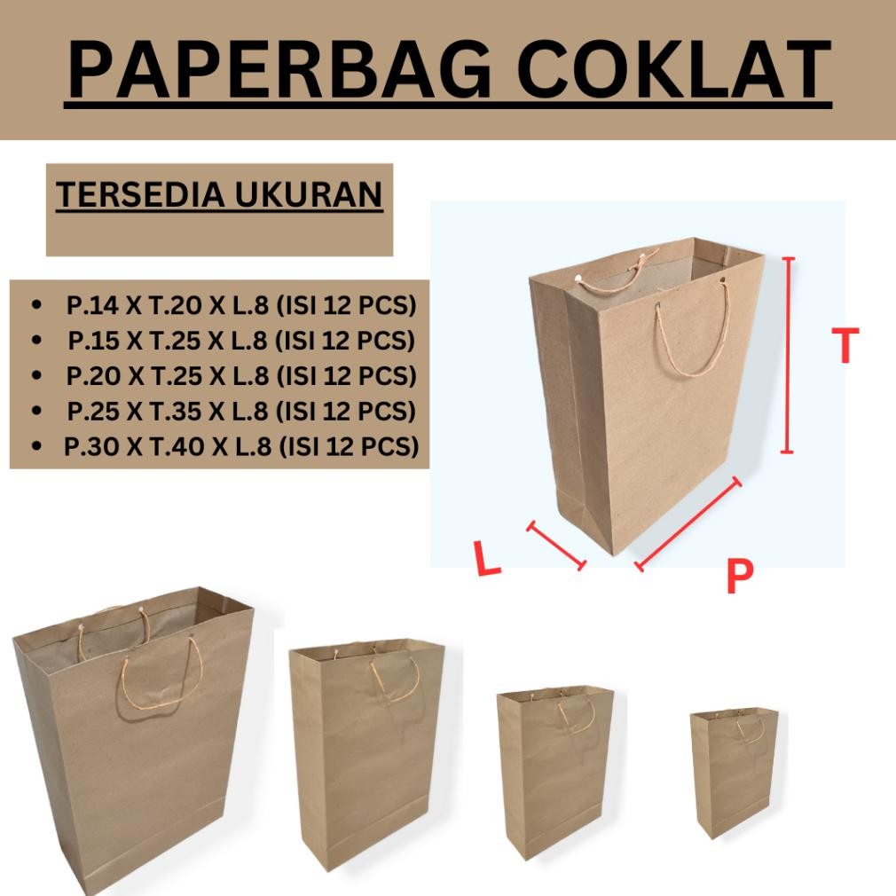 

To94 wes-24 Paperbag Polos Coklat Uk 14x20 - 15x25 - 20x25 - 25x35 - 30x40, Paper Bag Batik / Paper Bag Buku, Paper Bag Folio, Tas Kertas, Tas Souvenir Terlaris Sale