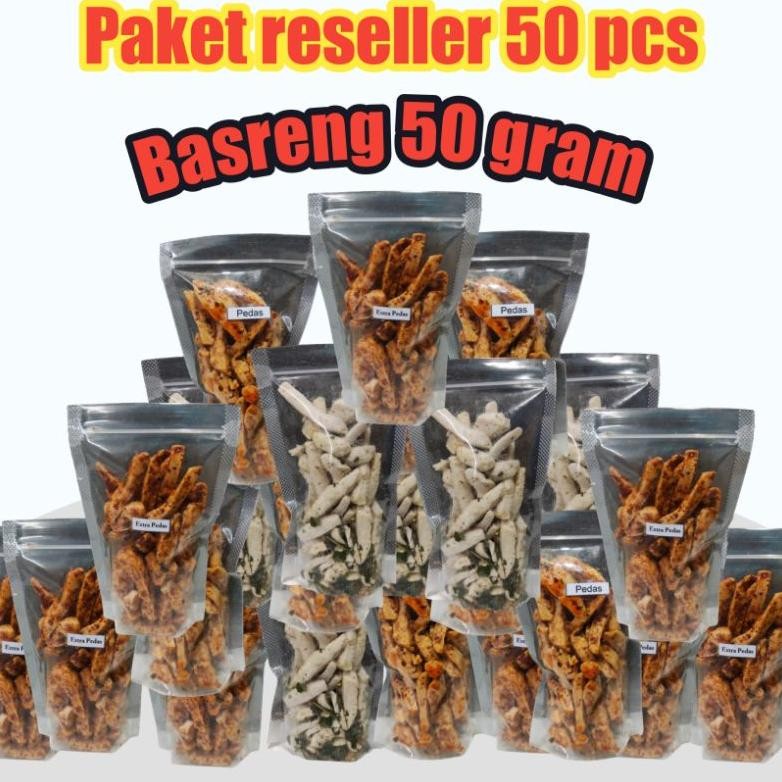 

50 Pcs Basreng Daun Jeruk Paket Reseller Kemasan 50 Gram