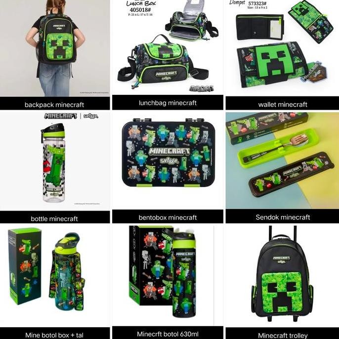 Smiggle Minecraft Bento Box, Backpack, Sendok, Botol, Lunch Bag/ Kado