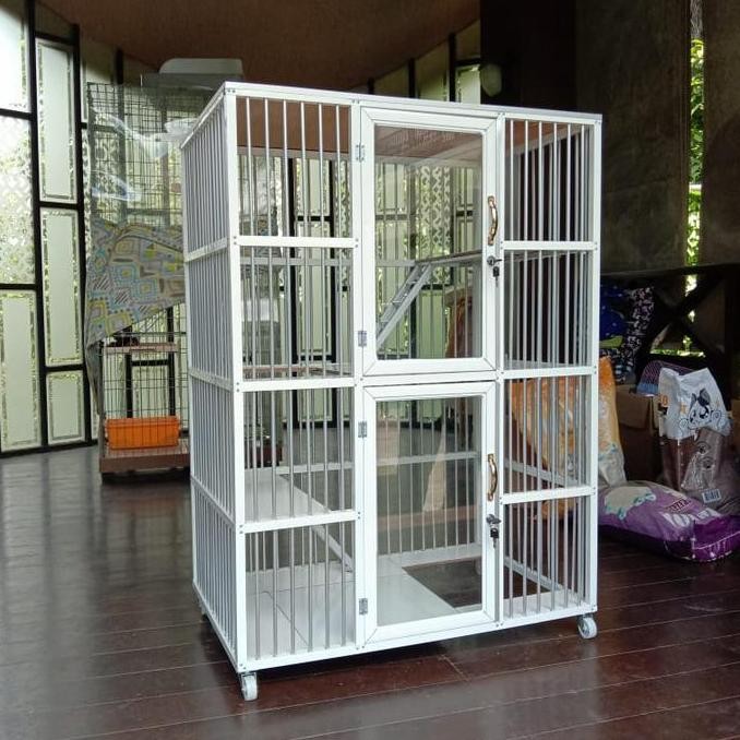 Promo Kandang Kucing Aluminium 2 Kamar Warna Putih - Kuat dan Elegan