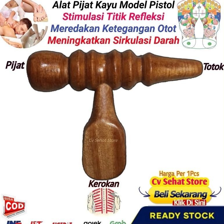 Alat Pijat Terapi Bahan Kayu Pistol Pijet Refleksi Tradisional 3in 1 Multifungsi Bisa Buat Kerokan K