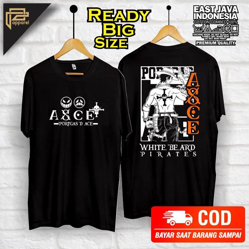 Promo Baju T Shirt D.Ace One Piece Shirohige Kaos Pria Motif D-Ace One Piece D. Ace One Piece Big Si