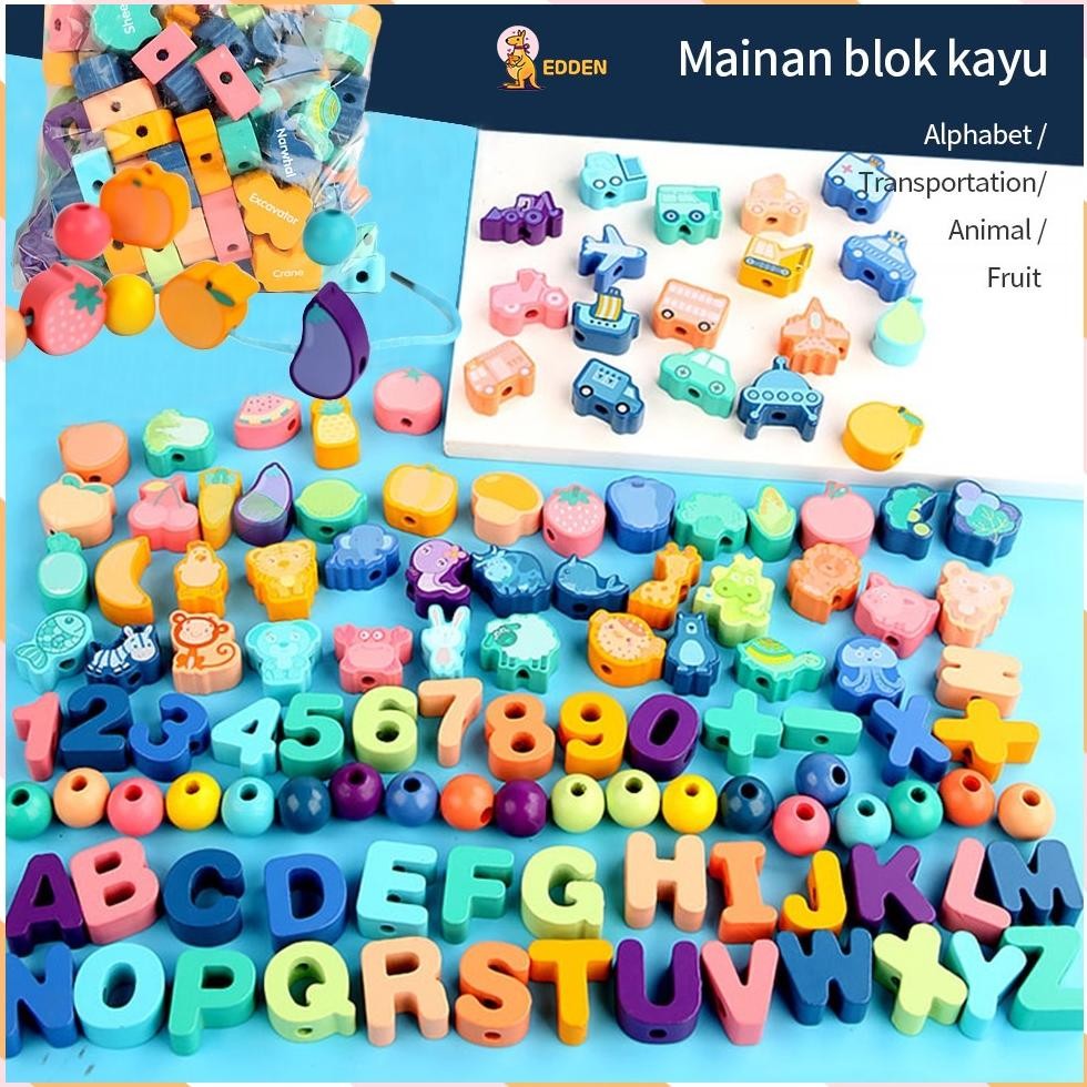 Edden Blok kayu untuk mainan anak belajar huruf dan angka mainan kayu edukasi DiM