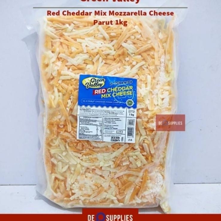 

Green Valley Red Cheddar Mix Mozzarella Cheese Keju Parut 1Kg Halal