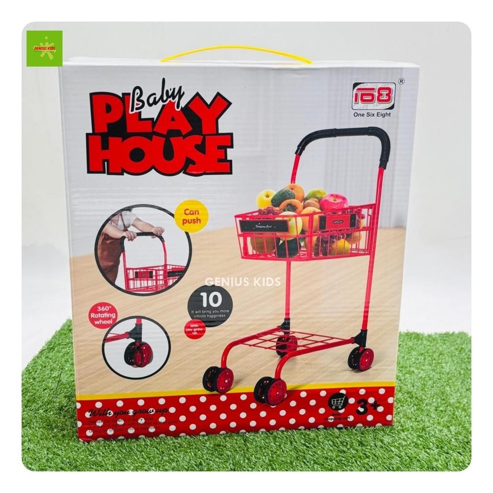 GeniusKids Mainan Troli Belanja Supermarket Besar - Shopping Trolly Anak - Trolley Besi 64cm DiM