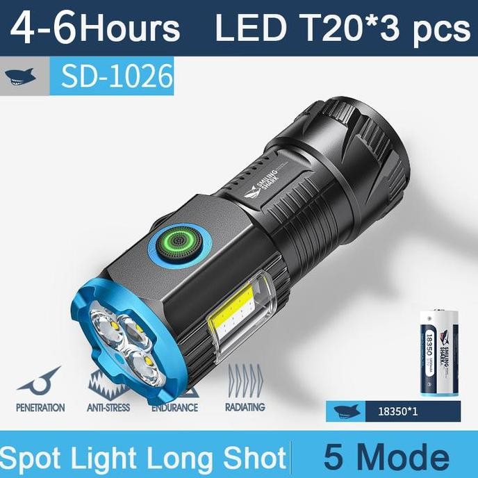 HARGA DISC - Senter Smiling Shark SD1026 SmilingShark SD 1026 Senter Mini 3x LED T20 Keychain Magnet