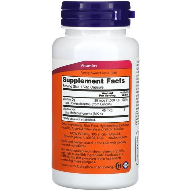 Now D3 K2 120 Caps D3 1000IU K2 50MCG Vitamin D3 & K2