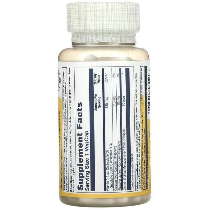 Solaray Vitamin D3+K2 D3 5,000iu K2 50mcg isi 120 Capsules
