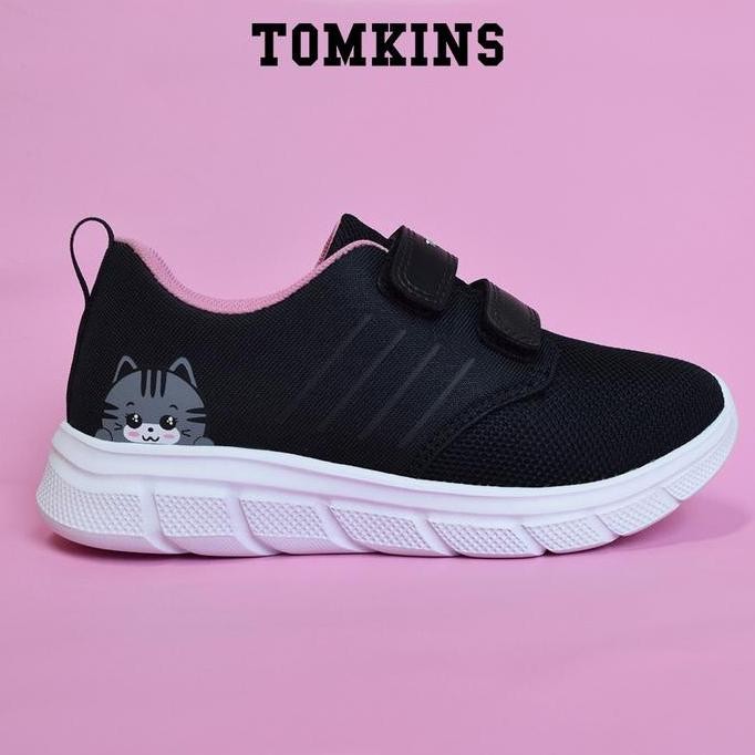 TOMKINS Luca - Black Grey Sepatu Sekolah Anak Perempuan