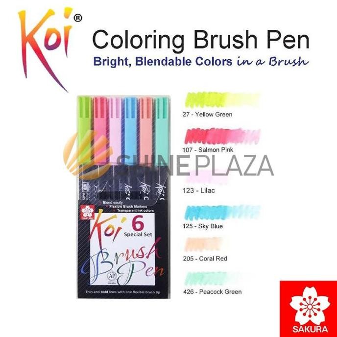 

Promo Sakura Koi Coloring Brush Pen Set Pastel 6 Colors - Spidol Kuas Warna
