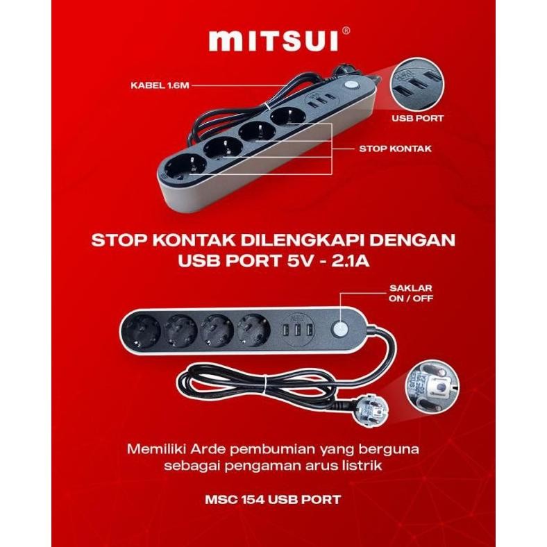 Cok Sambung kabel sambung Stop kontak + 3 USB Port 2 Ampere panjang 1,6 meter
