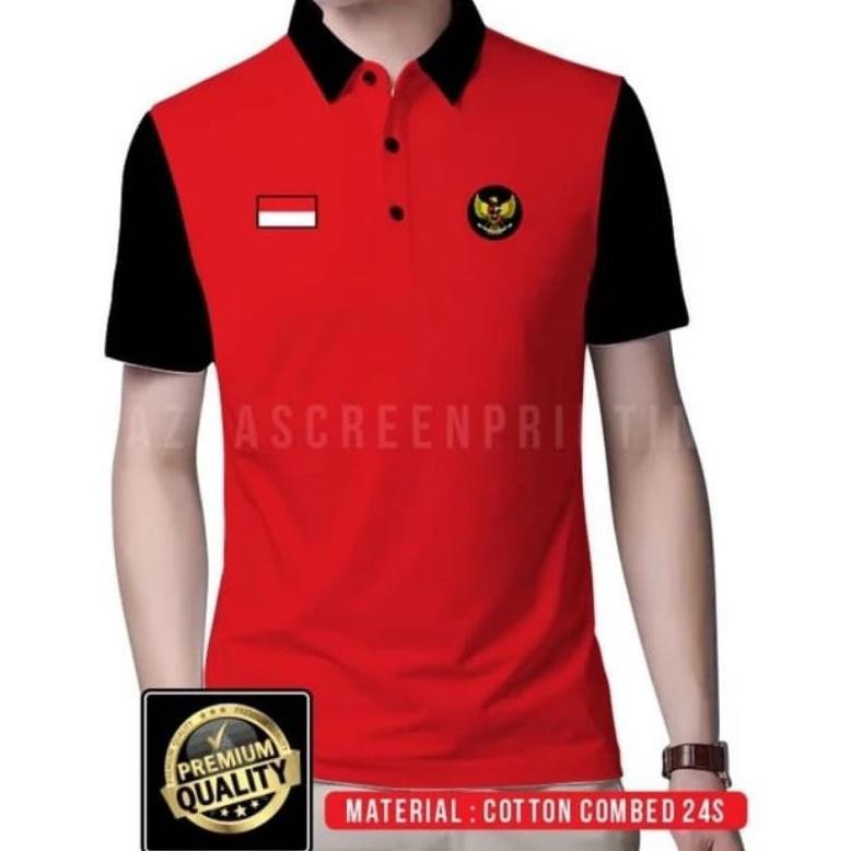 Kaos Kerah Kemeja Logo Garuda Dan Bendera Merah Putih, Kaos Agustusan, Kaos Timnas, Kaos Casual.