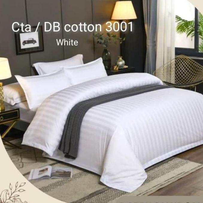 SPREI HOTEL GARIS PUTIH 100% FULL COTTON TC 300/ SPREI ONLY SPREI SAJA