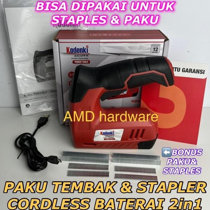 

Promo MESIN PAKU TEMBAK & STAPLER CORDLESS BATERAI 2in1 NAILER STEPLES KODENKI F30 J1022 air staples charger usb COD